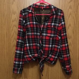 Plaid Front Tie Shirt